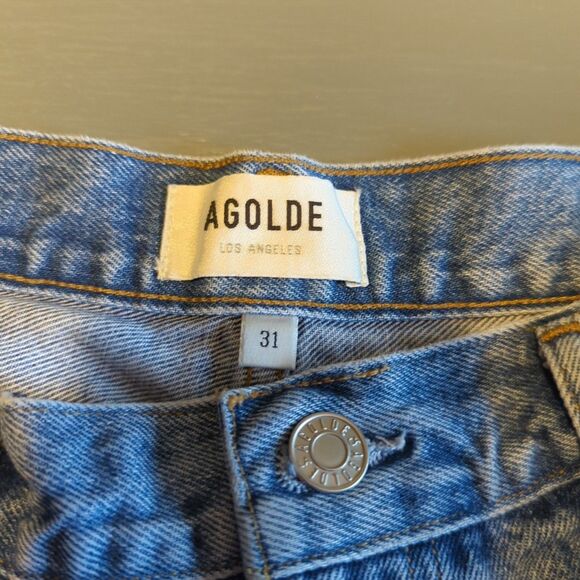 Agolde Riley Crop Jeans Womens 31 Blue High Rise Denim Button Fly Stretch Raw - Picture 6 of 10